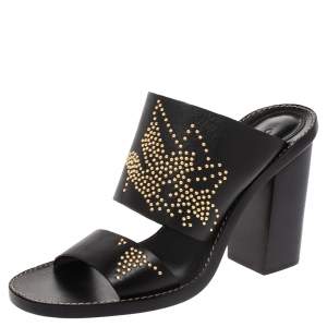 Chloe Black Studded Leather Slide Sandals Size 38.5