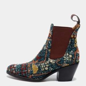 Pre Owned Chloe Multicolor Tweed Chelsea Ankle Length Boots Size 38