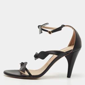 Chloe Black Leather Three Bow Mike Ankle Strap Sandals Size 39.5