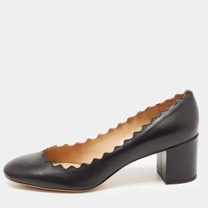 Chloe Black Leather Scalloped Block Heel Pumps Size 40
