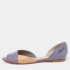 Chloé Blue/Brown Leather Open Toe D'orsay Flats Size 38