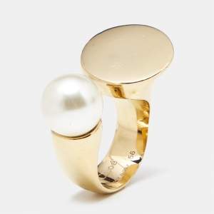 Chloé Darcey Faux Pearl Gold Tone Ring Size 57