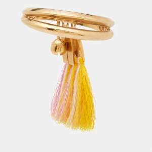 Chloé Janis Pink Yellow Fringe Charm Gold Tone Bangle Bracelet S/M