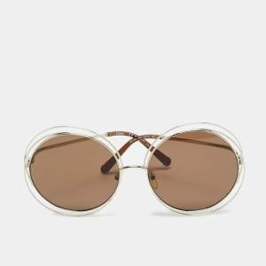 Pre Owned Chloé Brown/Gold Tone Gradient CE114S Round Sunglasses
