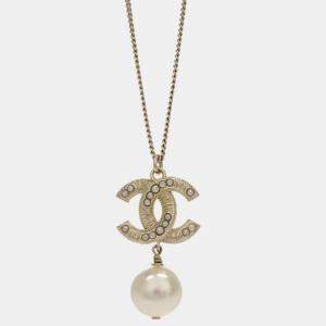 Pre Owned Chanel CC Chain Pendant Necklace Gold Artificial Pearl