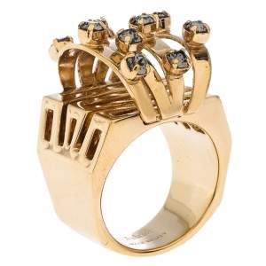 Chloe Crystal Embellished Gold Tone Cocktail Ring Size 56