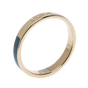 Chloe Blue Enamel Gold Tone Narrow Band Ring Size 54