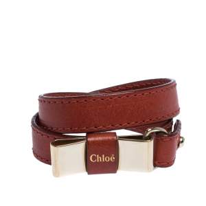 Chloe Leather Bow Motif Gold Tone Double Wrap Bracelet