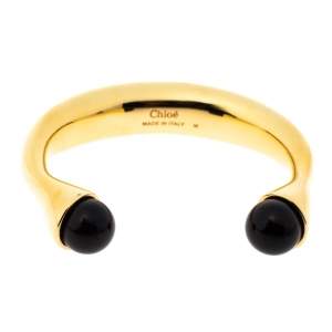 Chloe Darcey Black Bead Gold Tone Open Cuff Bracelet M