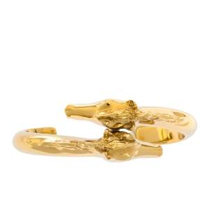 Chloé Gold Tone Double Horse Head Equestrian Open Cuff Bracelet