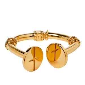 Chloé Gold Tone Hinged Cuff Frankie Screw Bracelet M/L