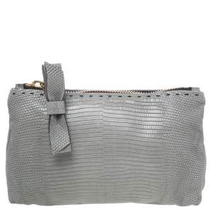 Chloe Grey Lizard Leather Top Zip Pouch