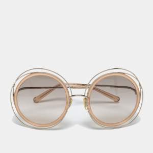 Chloé Silver Tone/ Brown Gradient Carlina Round Sunglasses