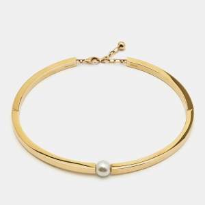  Chloé Gold Tone Faux Pearl Collar Choker Necklace 