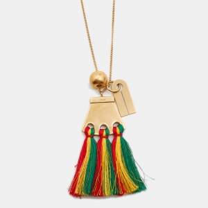 Chloé Multi Color Fabric Gold Tone Necklace