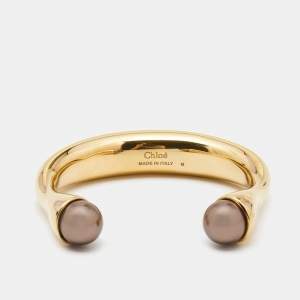 Chloé Darcy Grey Faux Pearl Gold Tone Open Cuff Bracelet