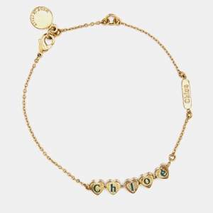 Chloé Gold Tone Logo Heart Chain Bracelet