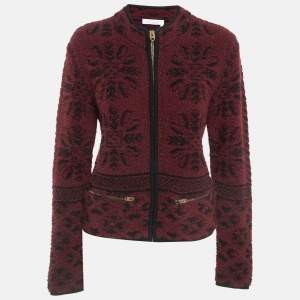 Pre Owned Chloe Burgundy Fleece Zip Front Jacket M