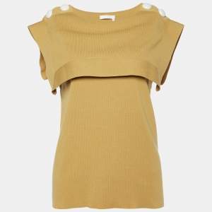 Chloe Fall Leaf Brown Cotton Knit Shoulder Buttoned Top S