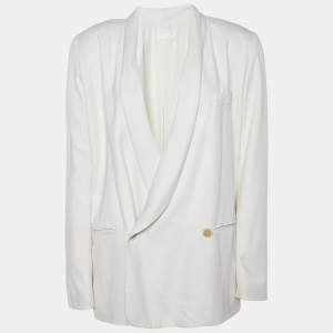 Pre Owned Chloe Off White Gabardine Double Breasted Blazer S