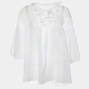 Chloe Off-White Cotton Pleated Loose Fit Top M