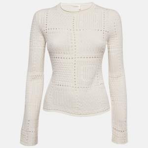 Chloe Off White Ecru Knit Long Sleeve Sweater L
