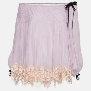 Chloe Purple Lace Trim Chiffon Smocked Off Shoulder Top S