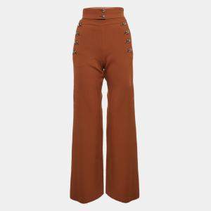 Chloe Brown Rust Virgin Wool Button Detailed Wide Leg Pants S