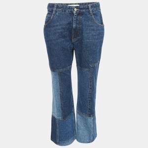 Chloe Blue Patchwork Denim High-Rise Cropped Jeans L Waist 30"