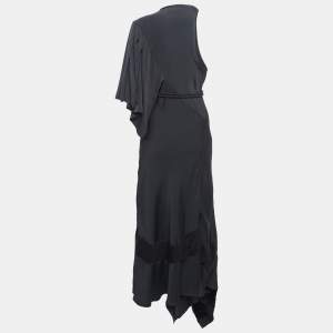 Pre Owned Chloe Black Crepe One Shoulder Belted Maxi Dress M