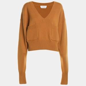 Chloe Brown Cashmere Knit V-Neck Sweater M