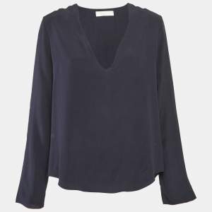 Pre Owned Chloe Navy Blue Silk V-Neck Full Sleeve Top S