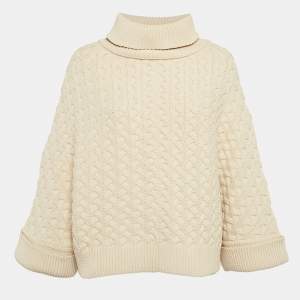 Chloe Ecru Beige Cable Knit High Neck Jumper S