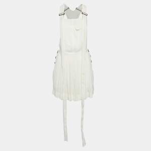 Pre Owned Chloe Milk White Georgette Buckle Front Pleated Mini Dress S