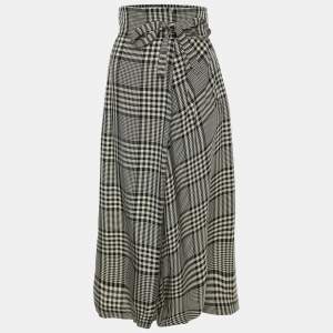 Chloe Monochrome Checkered Viscose Tie Midi Skirt S