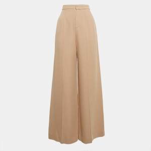Pre Owned Chloe Rose Beige Silk Blend Wide Leg Trousers M