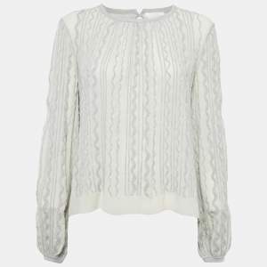 Chloe Grey Wavy Embroidered Silk and Jersey Top XS