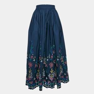 Chloe Navy Blue Broderie Anglaise Cotton Maxi Skirt M