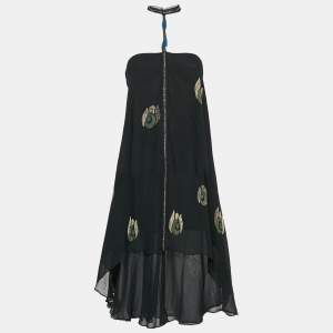 Pre Owned Chloe Black Printed Silk Strapless Mini Dress M