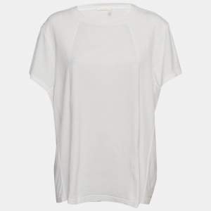 Chloe White Rib Knit and Jersey Crew Neck T-Shirt M