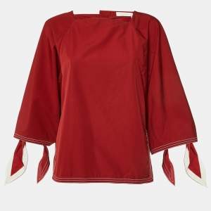 Chloe Dark Ruby Cotton Tie Sleeve Detail Blouse S 