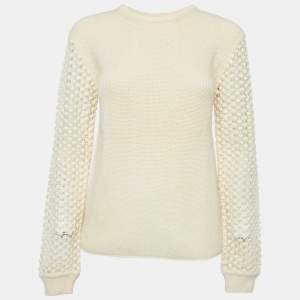 Chloe Natural Cream Wool Sleeve Detail Sweater L