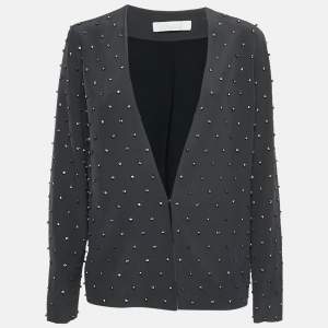 Chloe Charcoal Grey Rhinestone Embellished Silk Jacket M