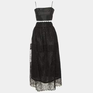 Chloe Black Silk & Lace Crop Top & Maxi Skirt Set L