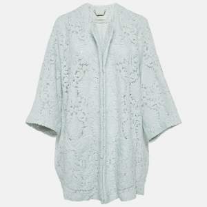 Pre Owned Chloe Faded Mint Blue Lace Open Front Jacket M
