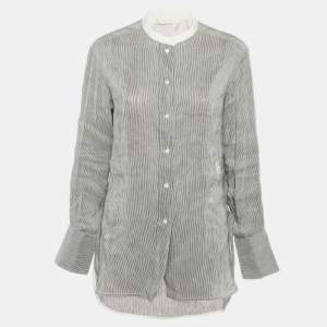 Chloe Blue/White Striped Linen Blend Long Sleeve Shirt M