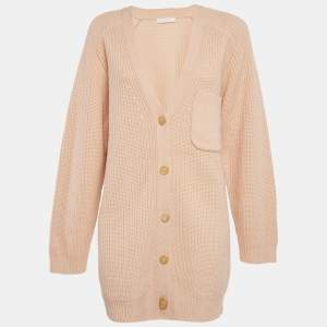 Chloe Pastel Pink Cashmere Knit Button Front Cardigan M
