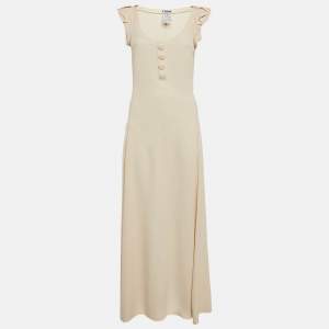 Chloe Cream Silk Blend Crepe Button Detail Maxi Dress M