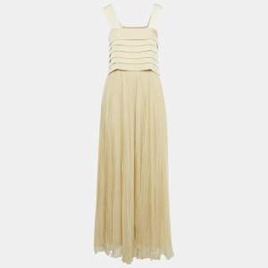 Chloe Beige Silk Pleated Maxi Dress S