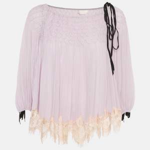 Chloe Lavender Chiffon and Lace Shirring Blouse S